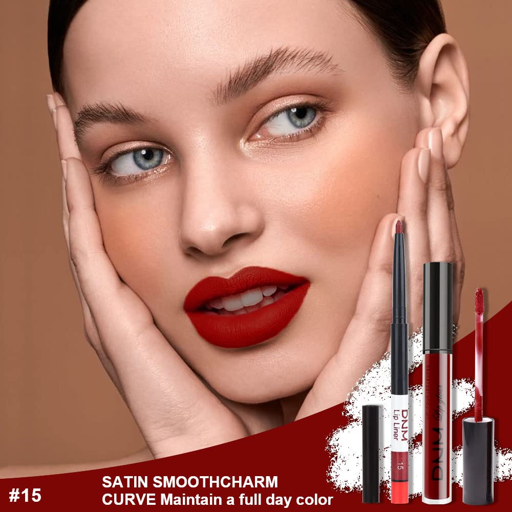evpct 2Pcs Dark Red Maroon Matte Lipstick and Lip Liner Makeup Set for Women Dark Blood Red Liquid