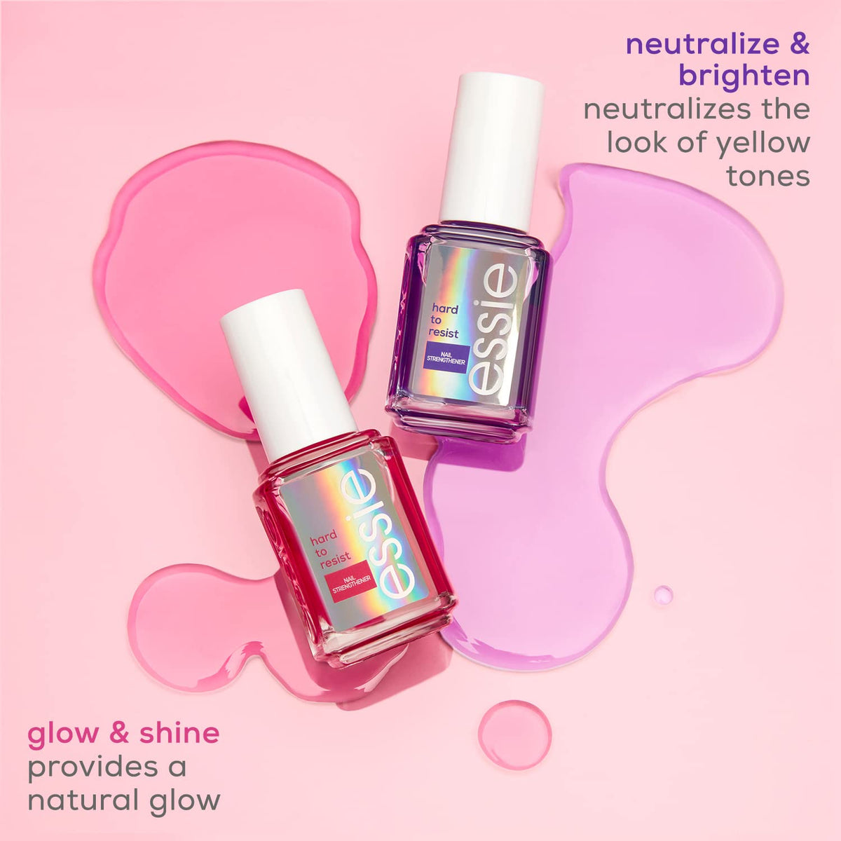 essie Nail Care, 8-Free Vegan, Hard To Resist Nail Strengthener, Glow and Shine, pink tint, 0.46 fl