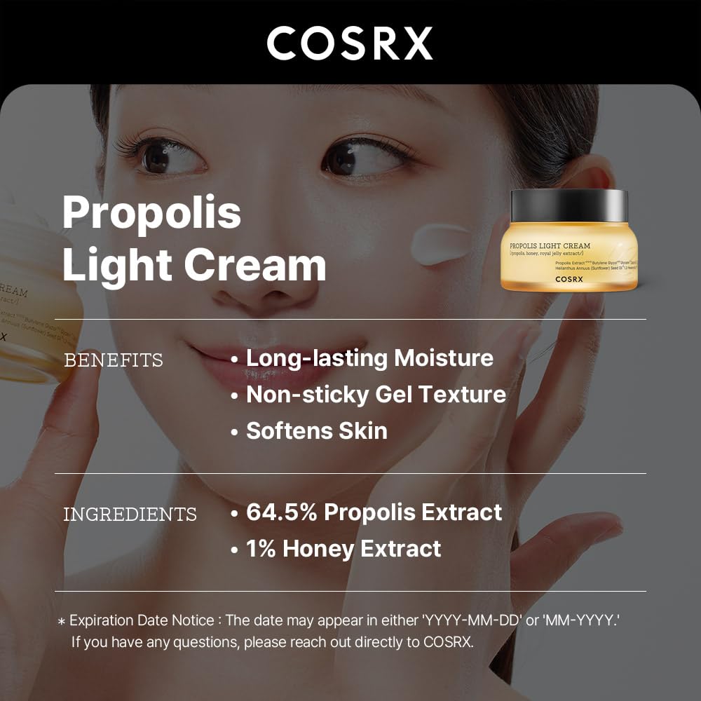 COSRX Full Fit Propolis Light Cream, 2.19 Fl.oz / 65ml, Propolis 64.5%, Hydrating Daily Day and