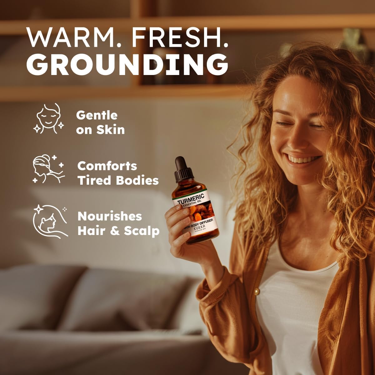 Kukka Turmeric Oil for Skin - 4 Fl Oz - Turmeric Essential Oil, Herbaceous Scent, for Face, Hair