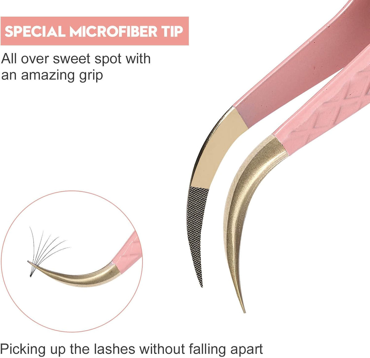Ms.Queen Eyelash Extension Tweezers, Fiber Tip Grip Curved Lash Tweezers for Volume lashes