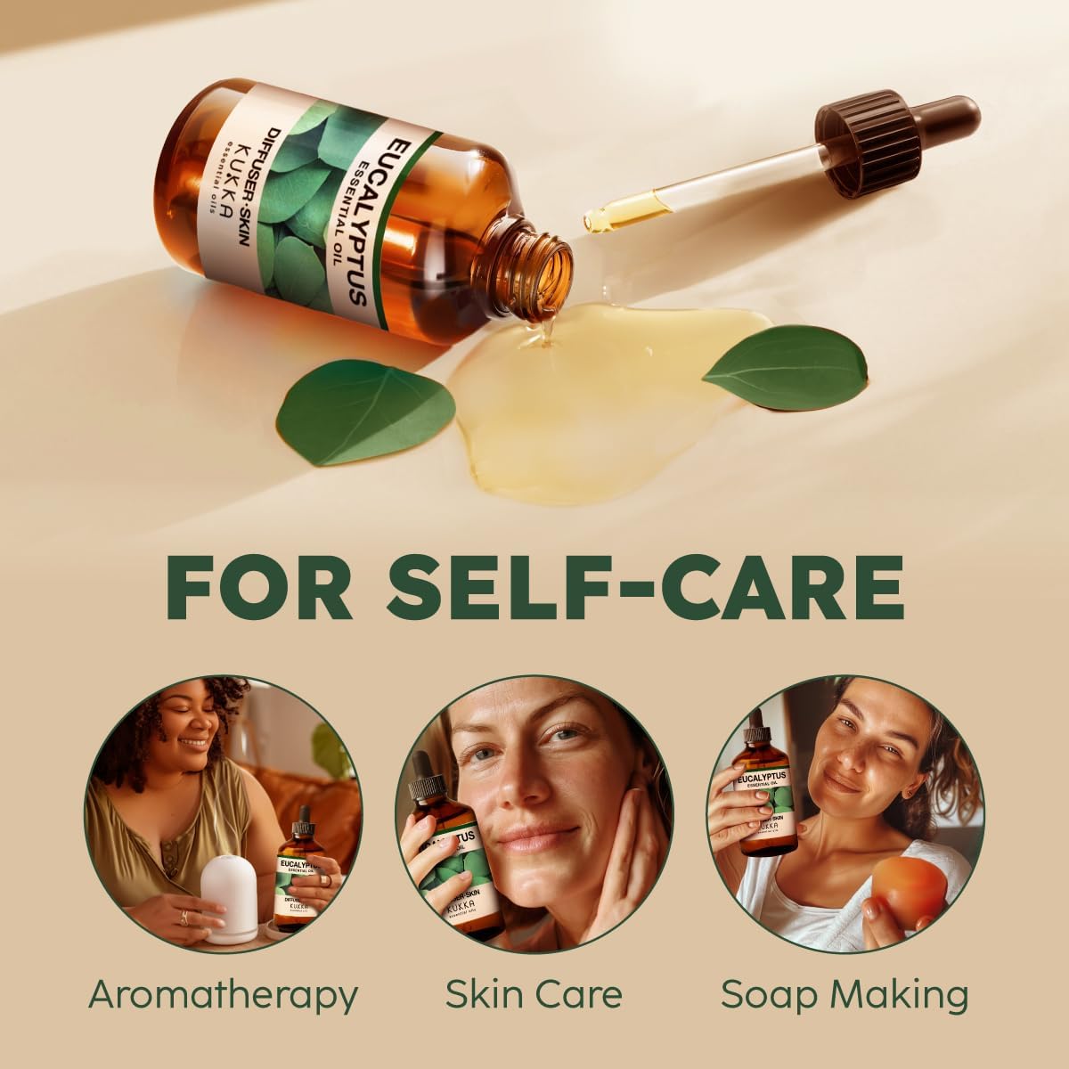 Kukka Eucalyptus Essential Oil for Diffuser, Humidifier, Skin, Hair - 4 Fl Oz / 118 ml, DIY Soap