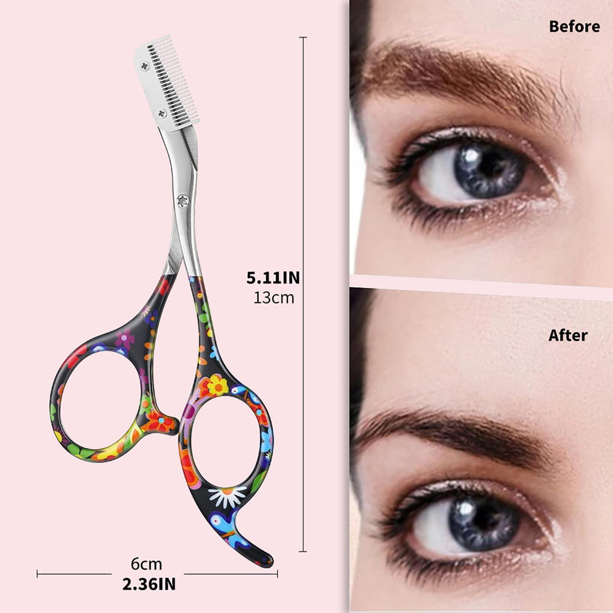 Stainless Steel Eyebrow Trimmer with Comb, Facial Grooming Scissors Kit, Professional Precision