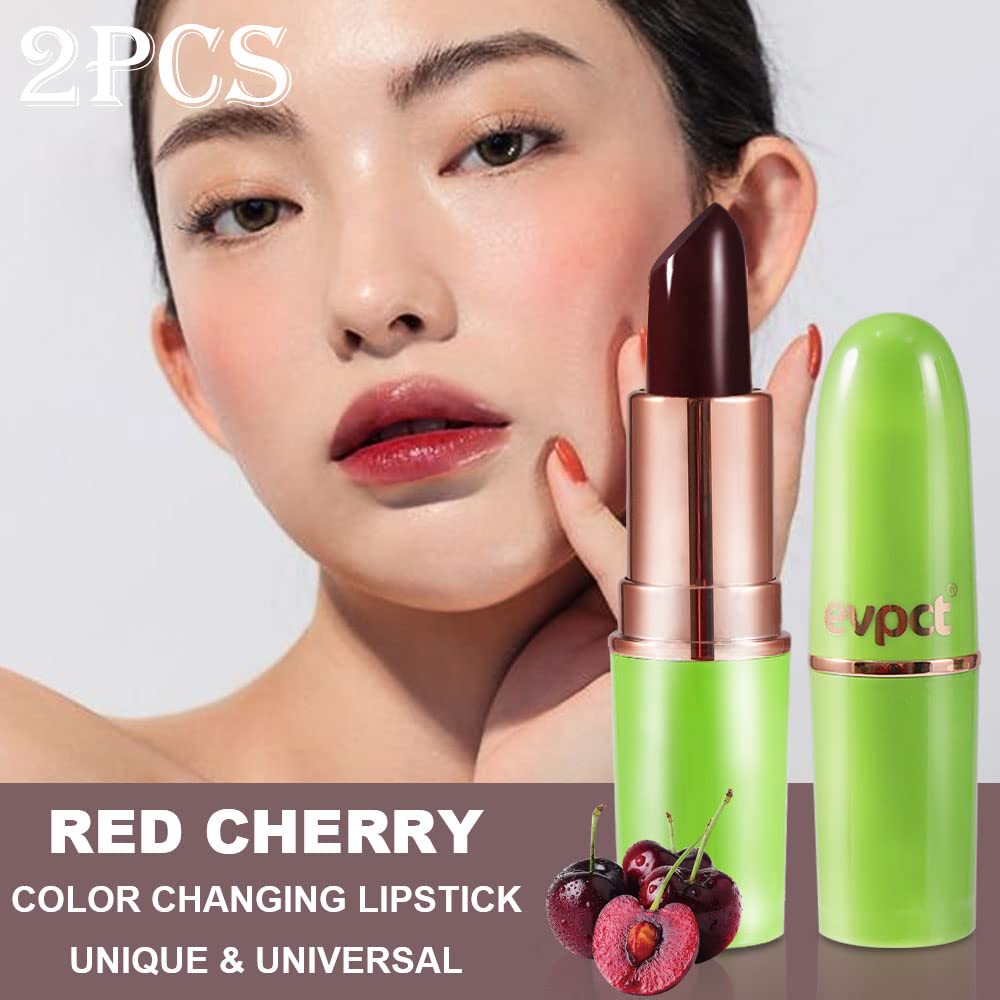 evpct 2Pcs Black Red Cherry Magic Mood Color Changing Lipstick Long Lasting 24 Hours Original for