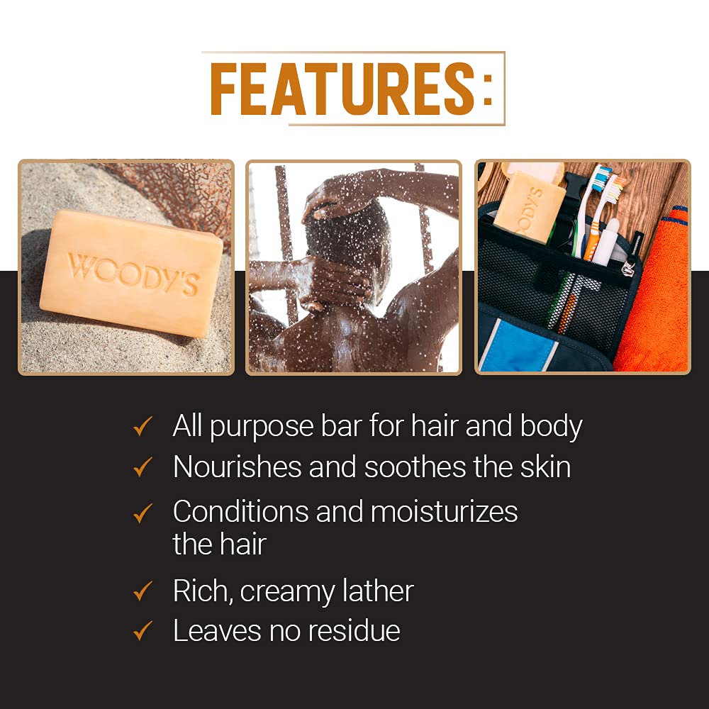 Woody's Hair & Body Shampoo Bar for Men – 2-in-1 Solid Shampoo Bar & Body Wash, Deep Cleansing