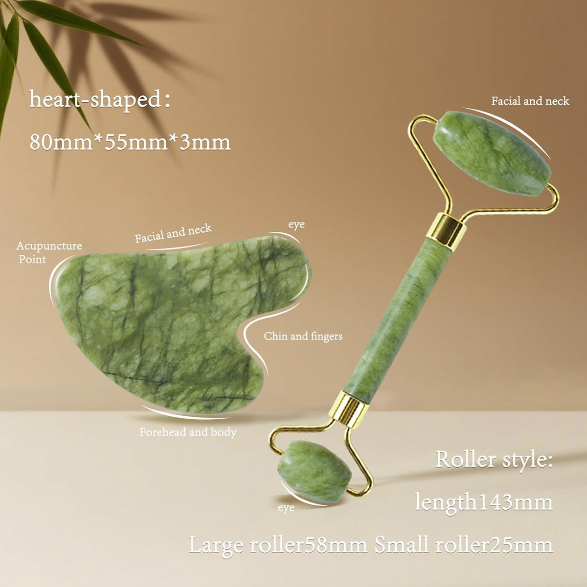 Natural Jade Roller & Gua Sha Set for Face, Facial Massager Tool for Skin Tightening, Anti-Aging