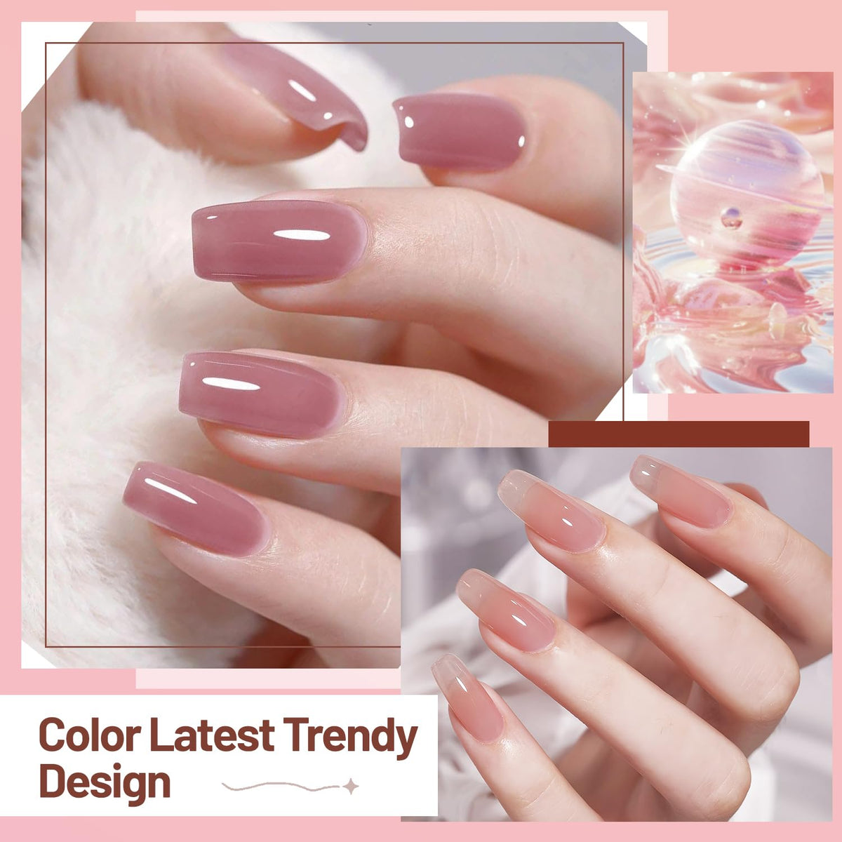 Jelly Nail Polish Set 6 Colors Nude Pink Pale Purple Jelly Quick Dry Nail Polish Set for Nail Art