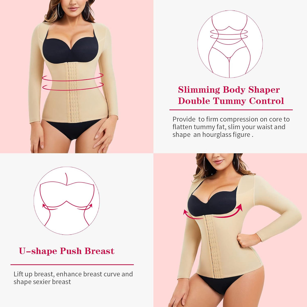 Gotoly Women Waist Trainer Corset Tummy Control Shapewear Upper Arm Shaper Post Surgical Slimmer