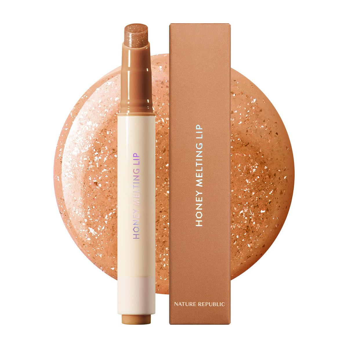 Nature Republic HONEY MELTING LIP GLITTER (14 MAPLE) SOFT LIP STICK Hydrating Gloss, Moisturizing