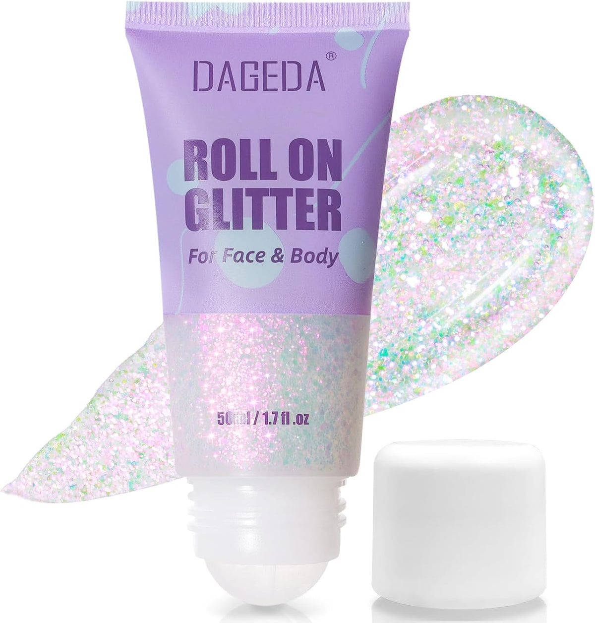DAGEDAl Roll-on Body Glitter,Holographic Eye Face Hair Glitter Gel for Festival Outfit Mermaid