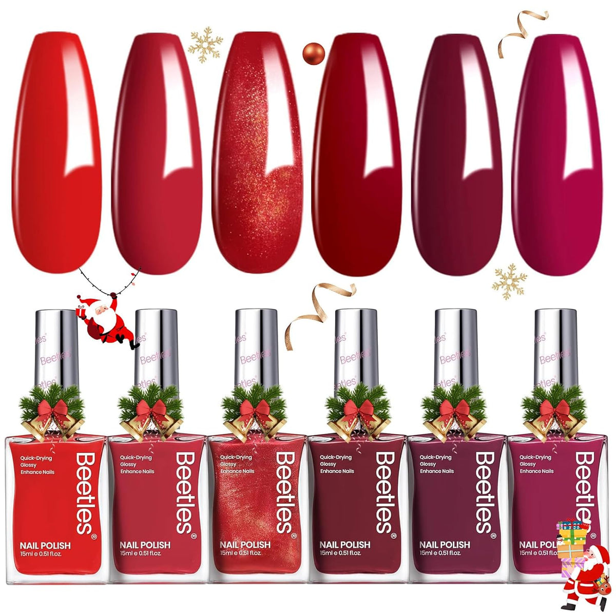 Beetles Red Nail Polish Set Blazing Rose, 6 Colors Dark Red Burgundy Nail Polish Glossy 15ml