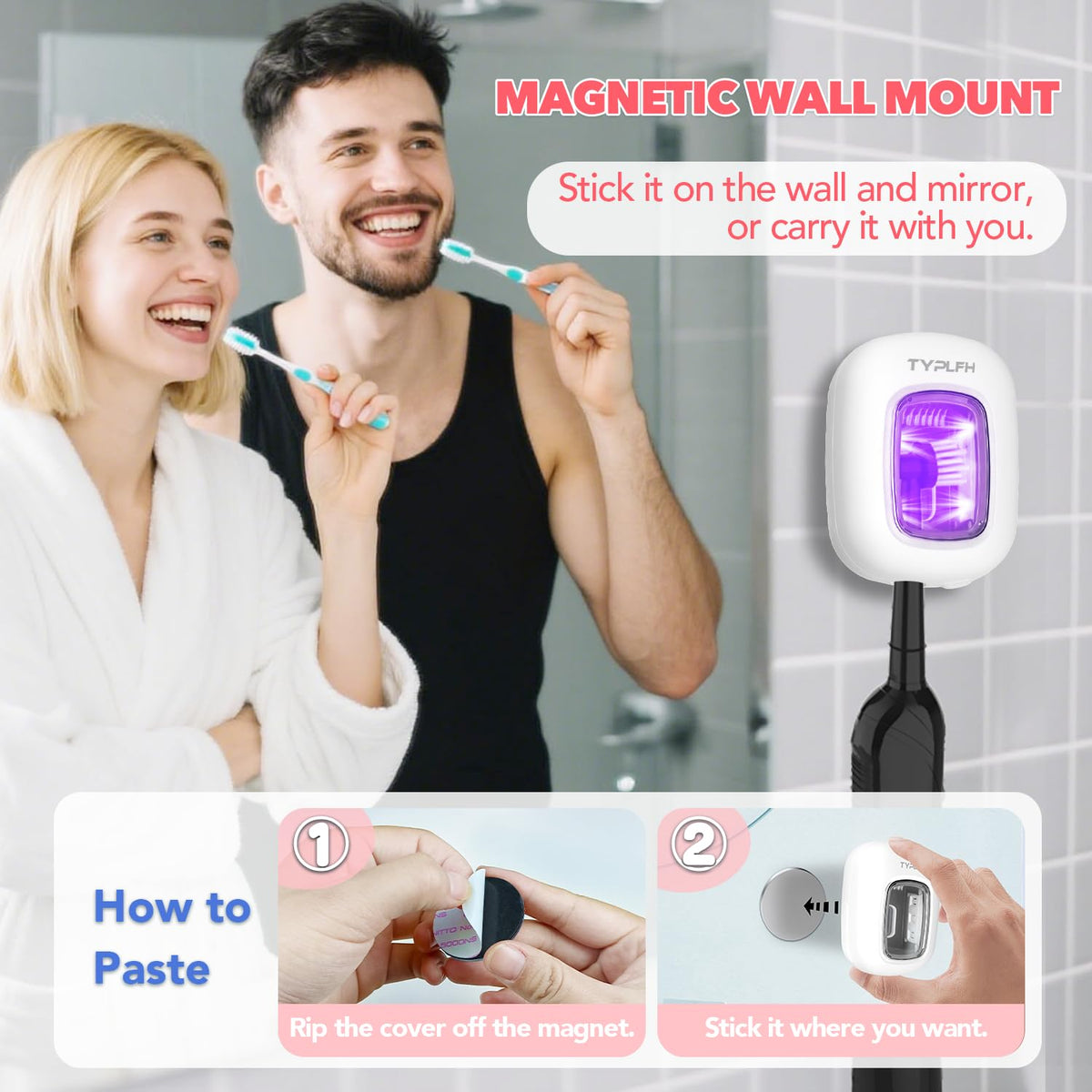 Toothbrush Sanitizer and Holder, TYPLFH Wall Mounted Toothbrush Covers Holders for Bathrooms