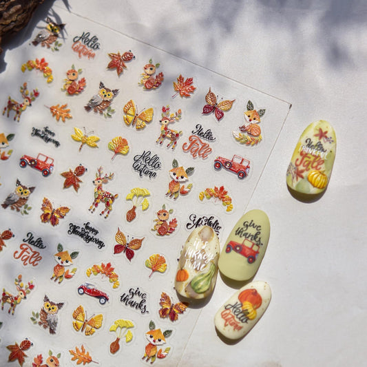 1 Sheet Animal Print Nail Art Stickers 5D Embossed Fox Nail Stickers 3D Self-Adhesive Squirrel Nail