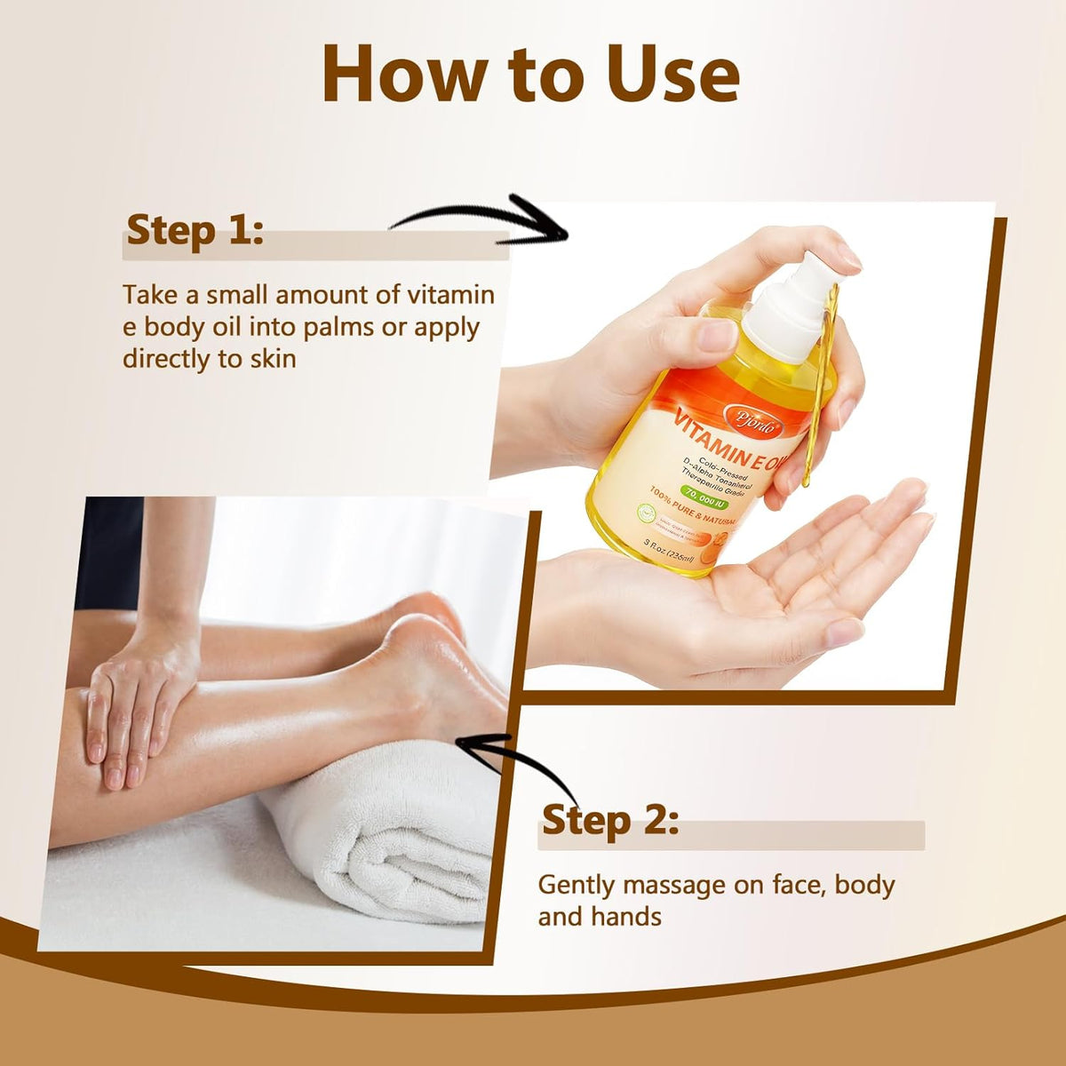 100% Pure Vitamin E Oil, 70,000 IU Organic Vitamin E for Scars, Skin, Face, Nails & Hair