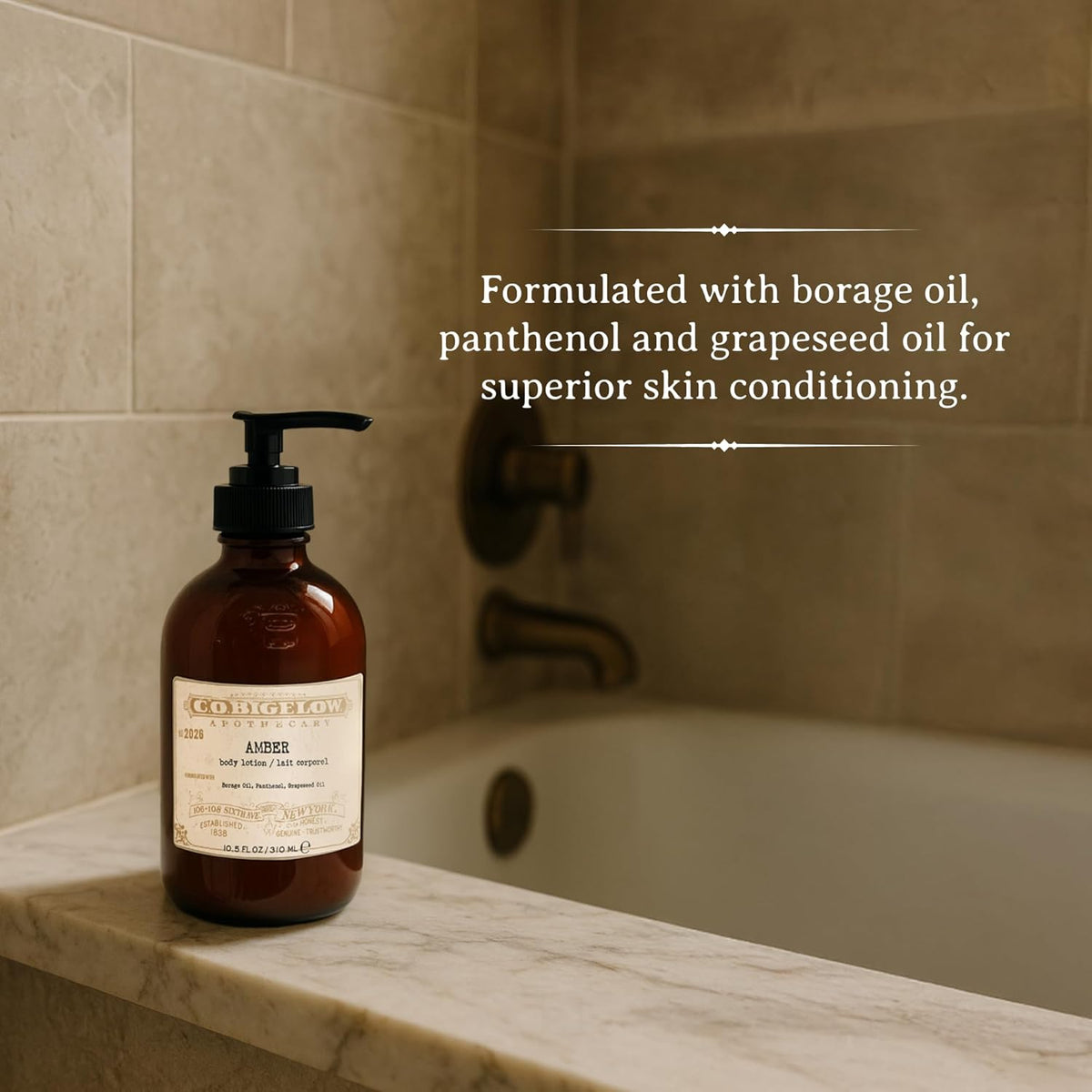 C.O. Bigelow Iconic Collection Amber Body Lotion, Scented Body Cream with Grapeseed Oil and Shea