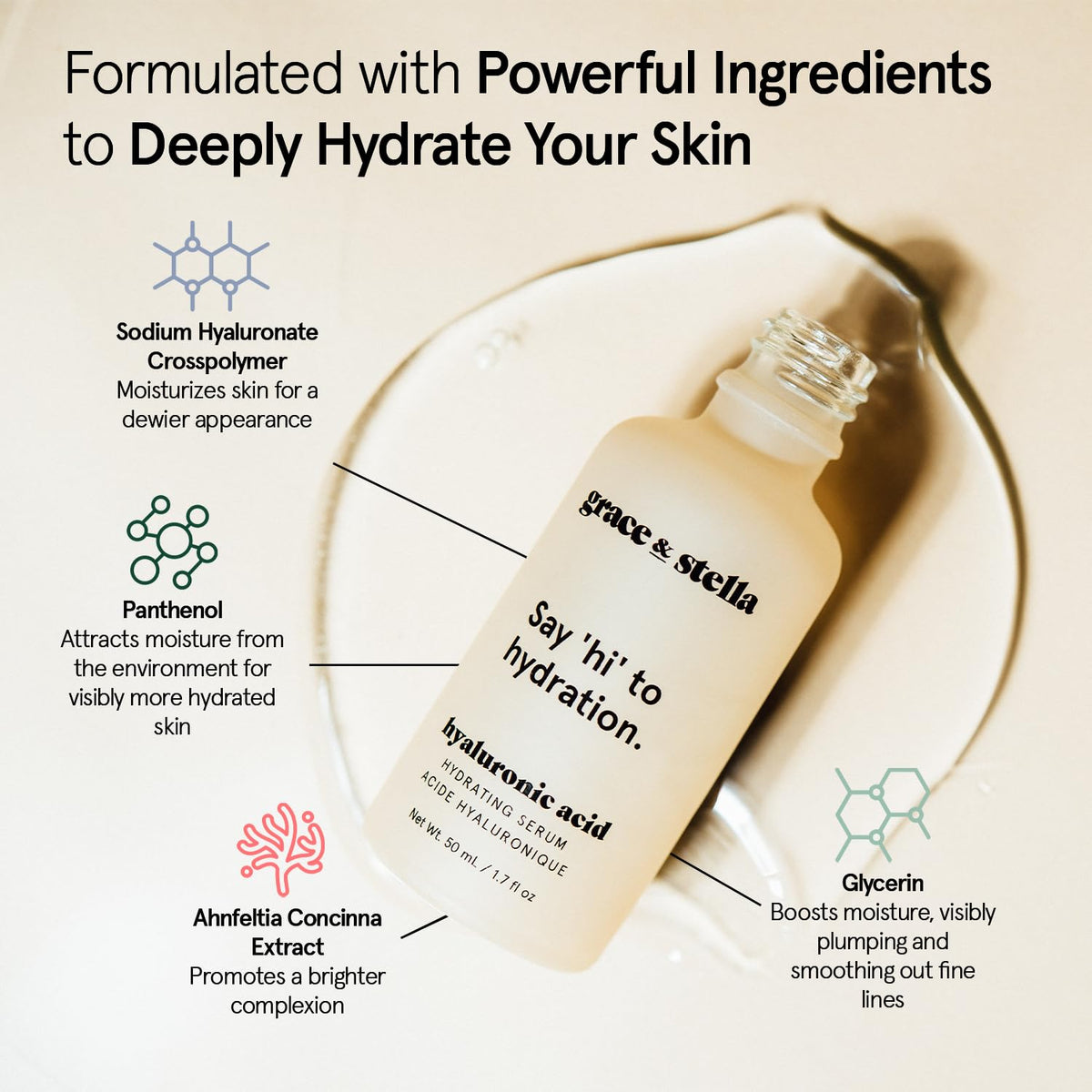 grace & stella Award Winning Hyaluronic Acid Face Serum (50ml/1.7 fl oz) Removes Fine Lines &