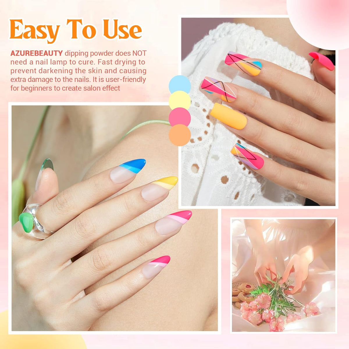 AZUREBEAUTY 31Pcs Dip Powder Nail Kit Starter 20 Colors Pastel Spring Summer Pink Acrylic Dipping