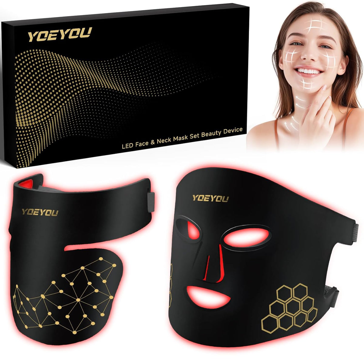 Red Light Therapy for Face and Neck, Infrared LED Mask Light Therapy 4 Light Waves with 850nm Near