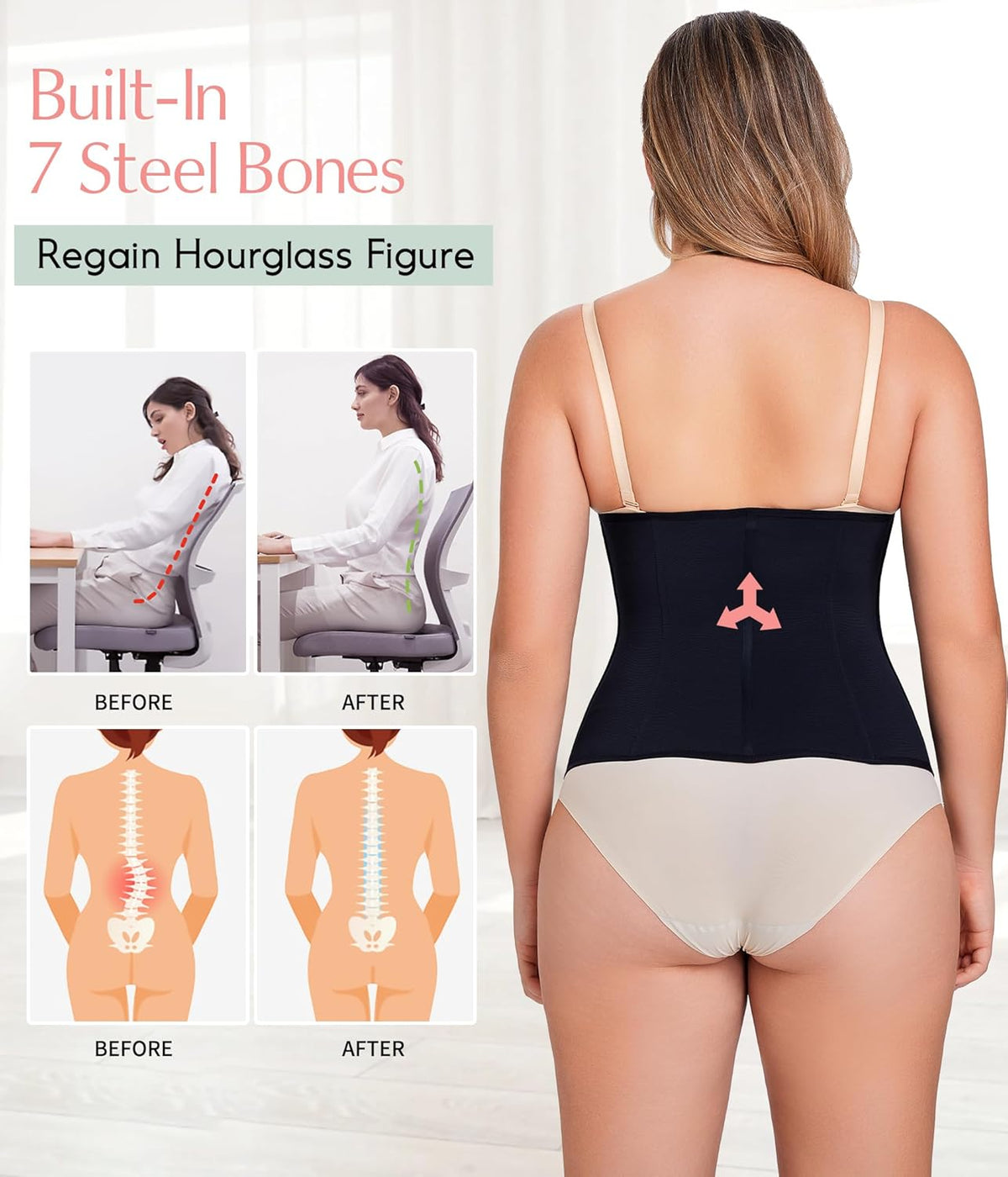 MERYOSZ Waist Trainer Corset Zipper Tummy Control Shapewear Breathable Waist Cincher for Women Body