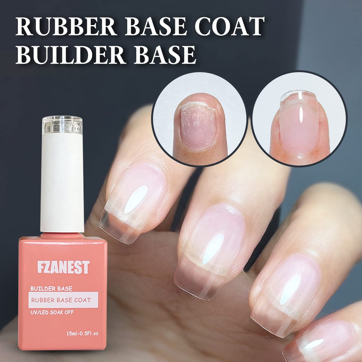 FZANEST Nude Rubber Nail Base Gel Polish, Builder Bottle Nail Strengthener Self-level Extension