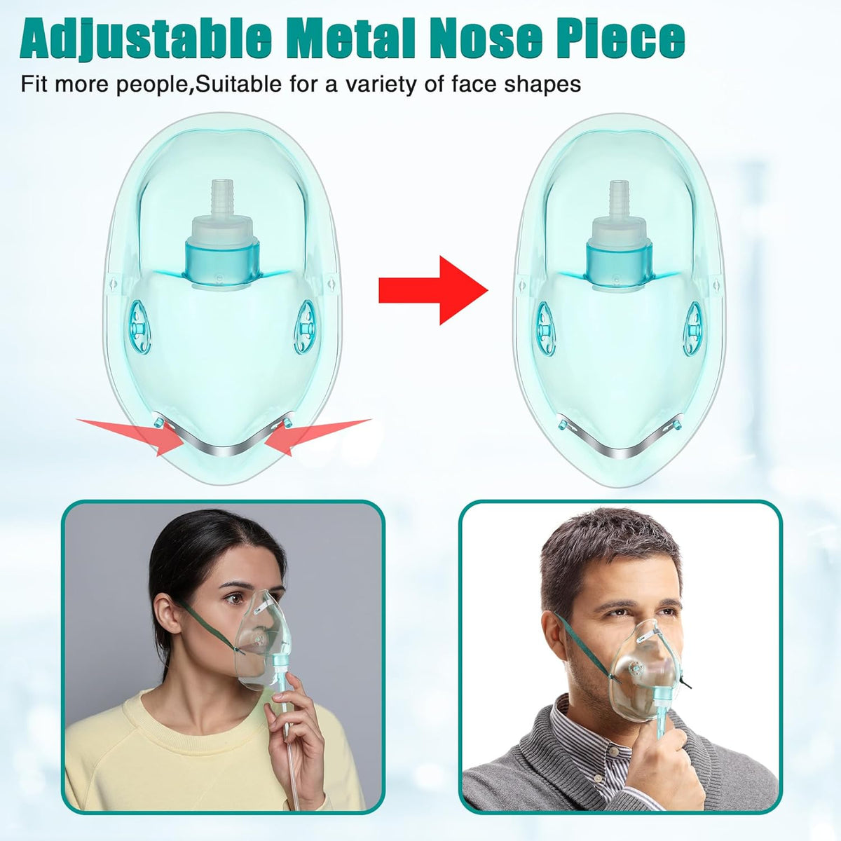 Geiserailie 3PCS S/M/L Size Oxygen Mask for Adult with 6.6 Ft Tubing and Adjustable Elastic Strap