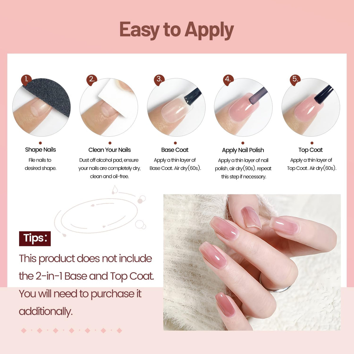 Jelly Nail Polish Set 6 Colors Nude Pink Pale Purple Jelly Quick Dry Nail Polish Set for Nail Art