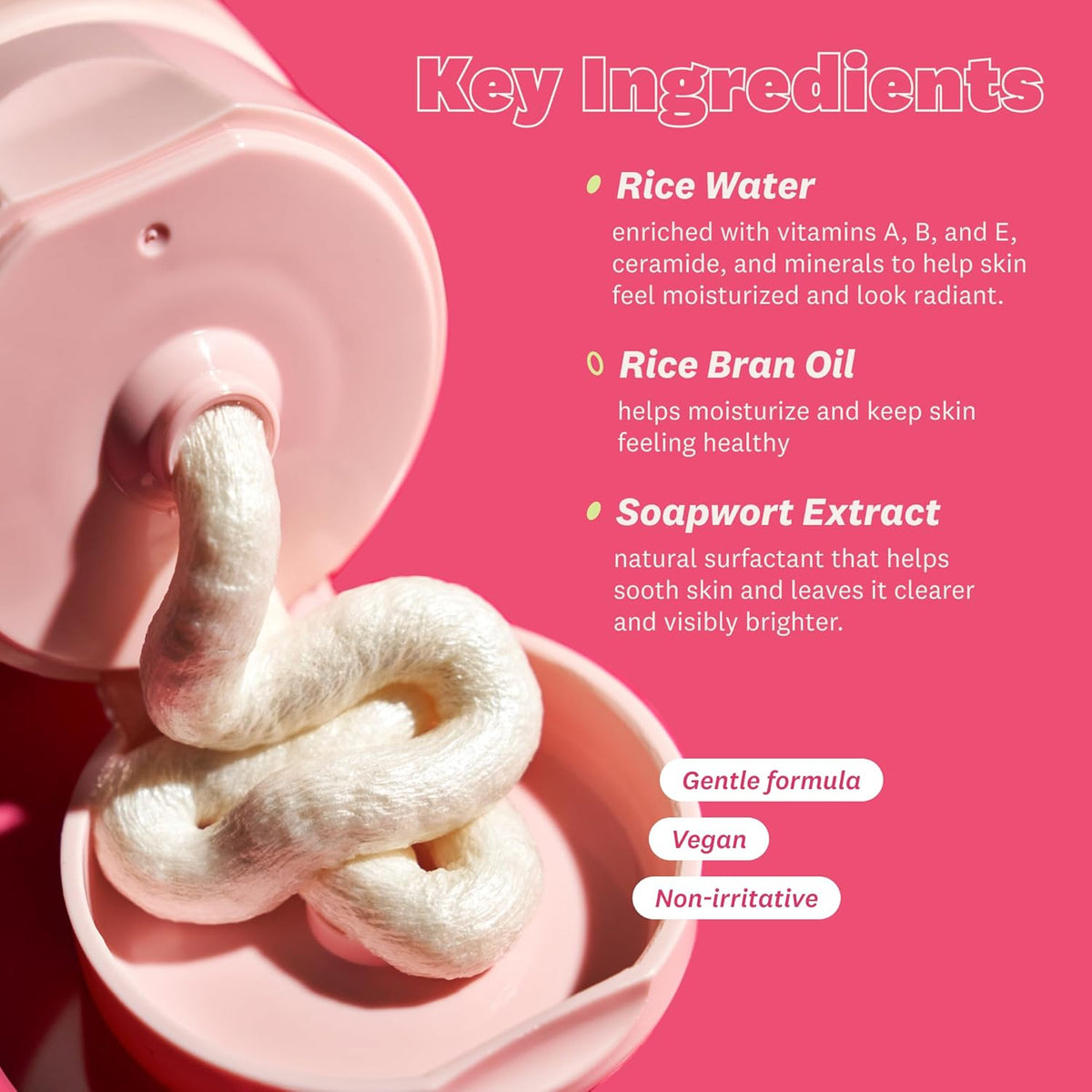 The Face Shop Rice Water Bright Foaming Facial Cleanser with Ceramide, Gentle Face Wash for