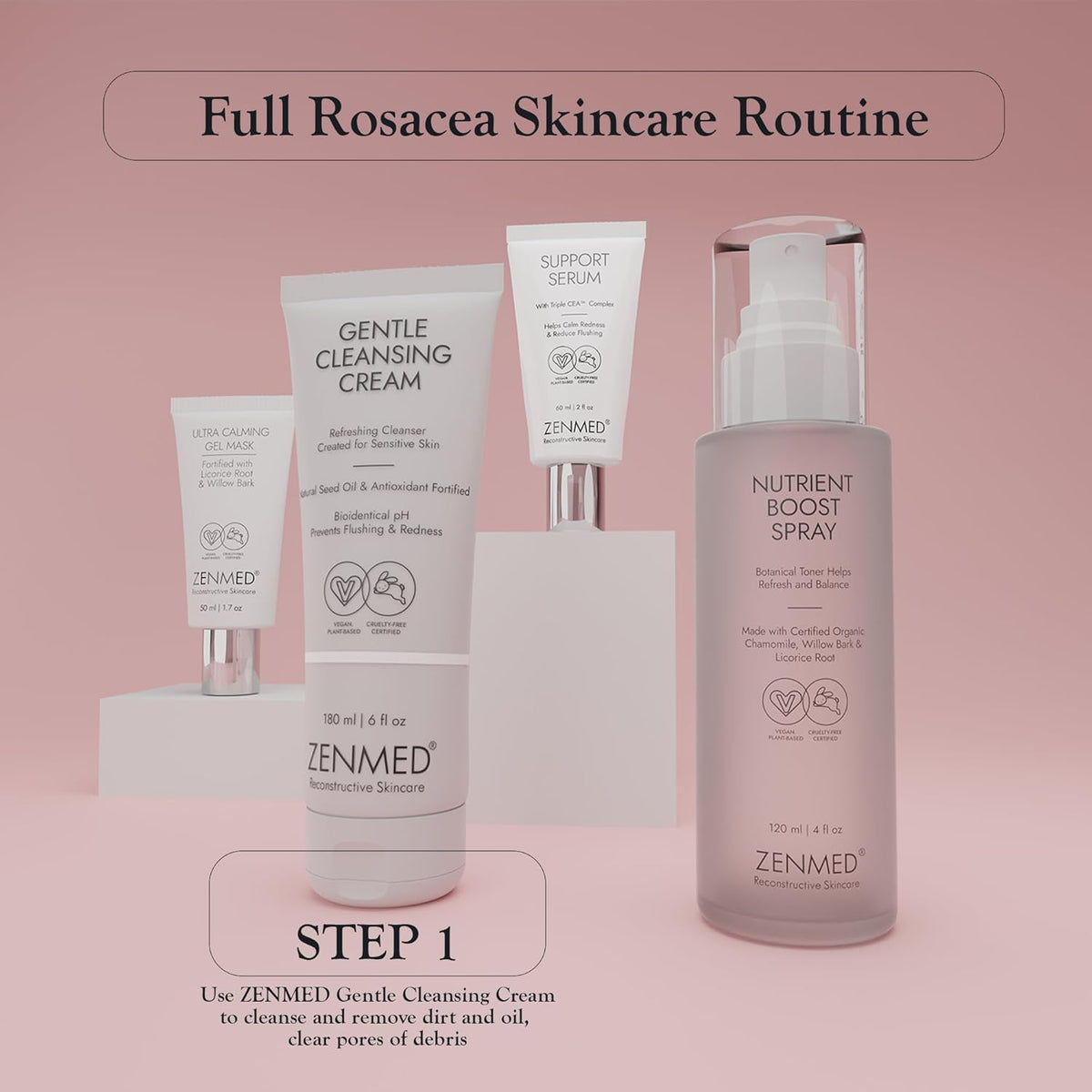 ZENMED Gentle Cleansing Cream - 6 oz. 100% Vegetarian Natural See Oil & Antioxidant Fortified Help