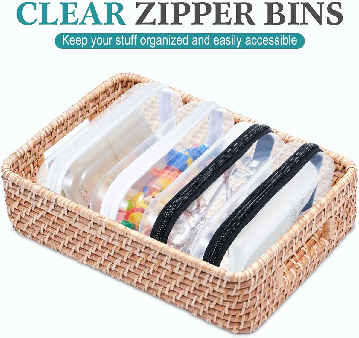 Hoolerry 4 Pcs Hard Clear Zipper Case Makeup Bags Plastic Pencil Pouch Transparent Storage Box