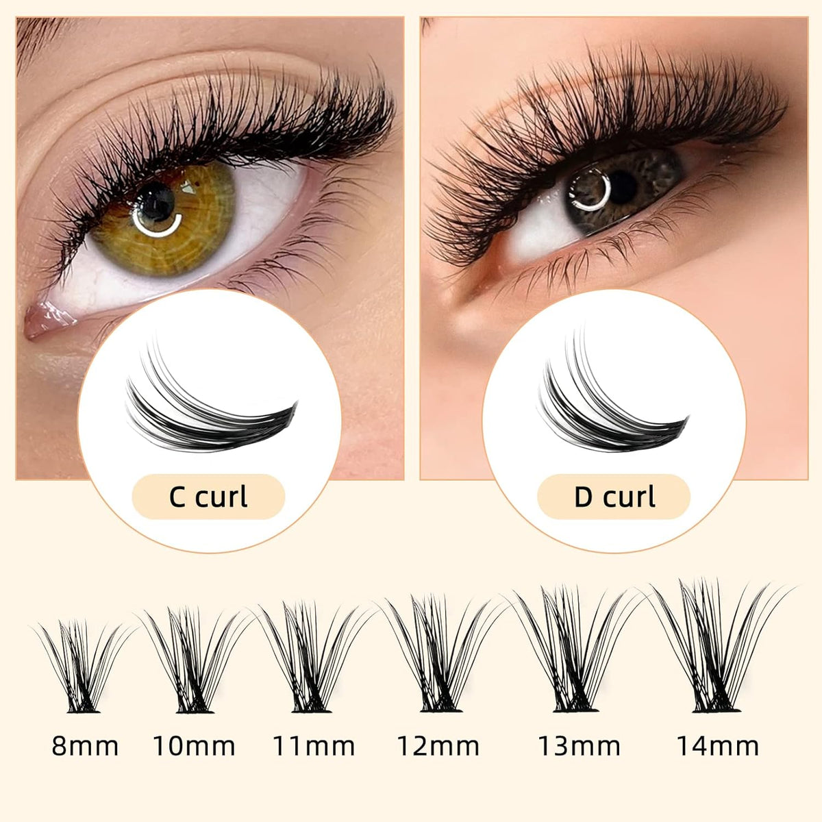 QUEWEL Lash Clusters 240Pcs Cluster Lashes 30D 0.07D Curl Mix8-14mm Individual Lashes