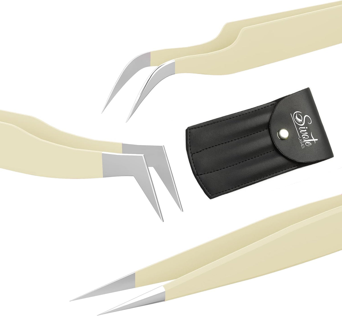 SIVOTE Lash Tweezers for Eyelash Extensions for Volume, Isolation & Classic Lashes, 3 Pack, Vanilla