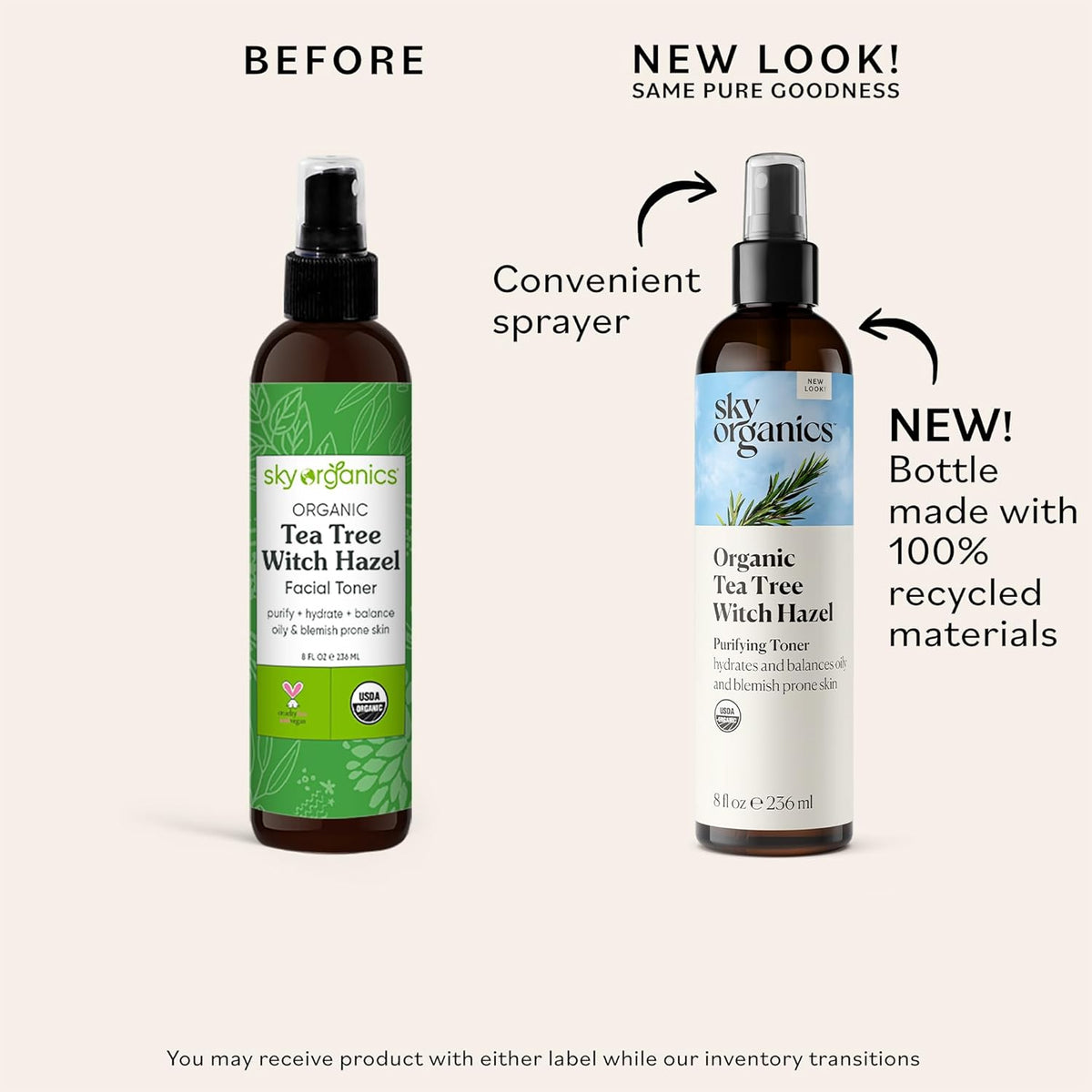 Sky Organics Organic Tea Tree & Witch Hazel for Face, Purifying Facial Toner to Hydrate, Soothe