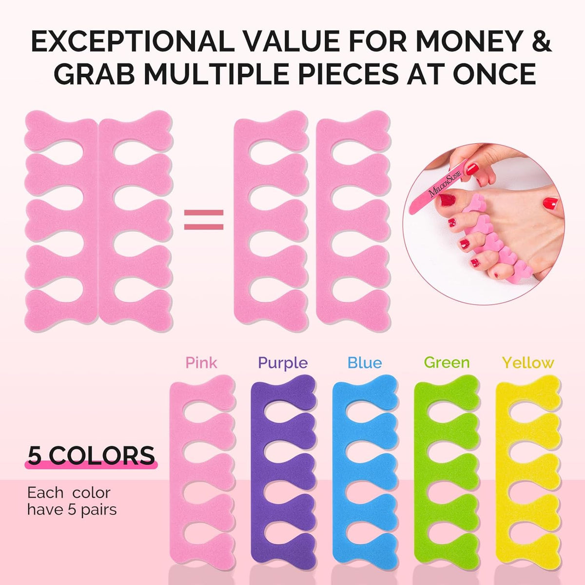 MelodySusie 50 Pcs Sponge Toe Separators Set, Soft & Premium Finger, Toe Spacers for Nail Polish