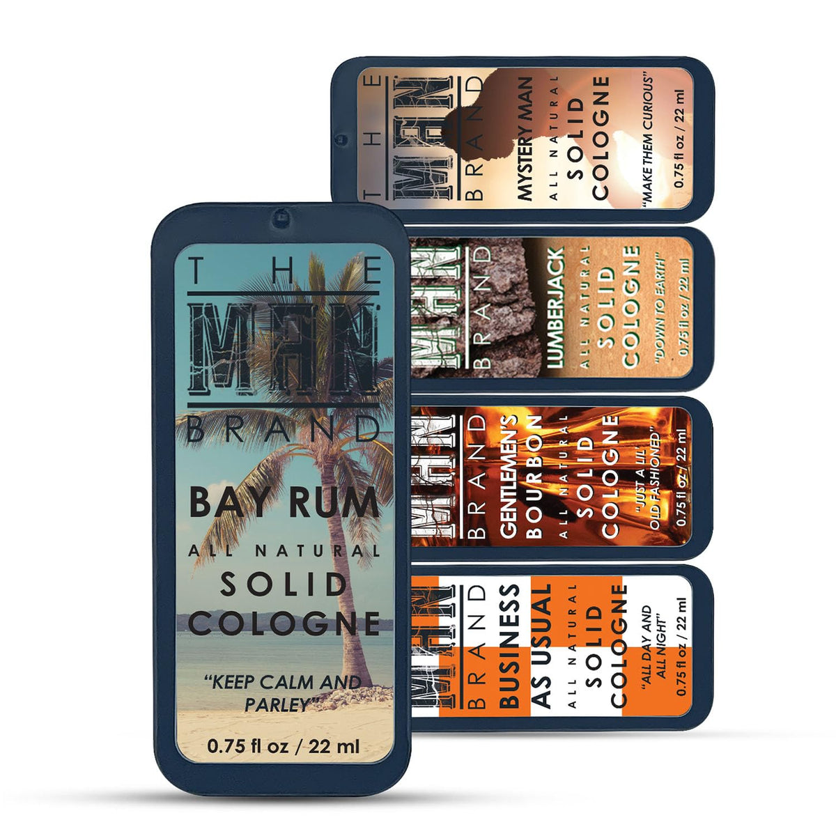 Solid Cologne Set of 5 with Bay Rum Solid Cologne, Bourbon Solid Cologne, Business As Usual