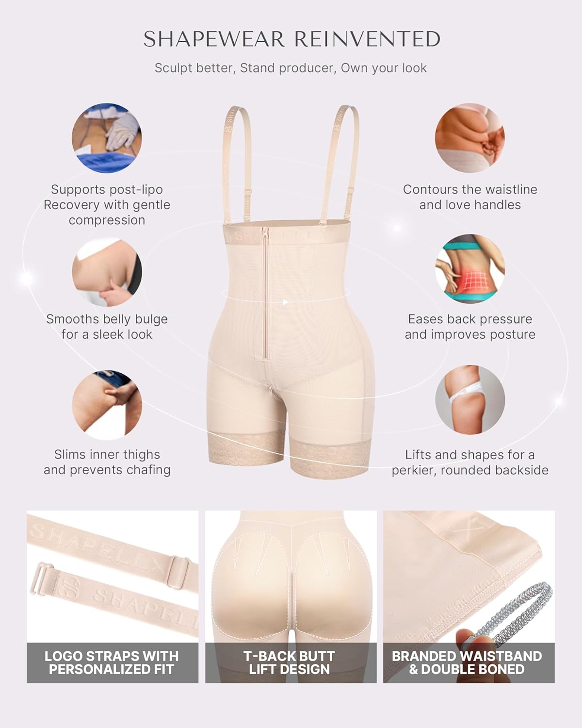 SHAPELLX Shapewear for Women Tummy Control Faja Body Shaper Butt Lifting Plus Size Shapewear