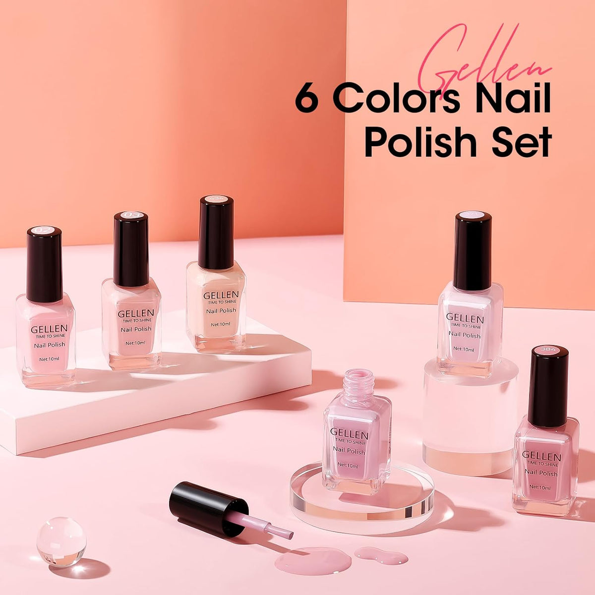 GELLEN Nude Nail Polish, Quick Air Dry Natural Traditional Regular Nail Polish 6 Colors Neutral Set