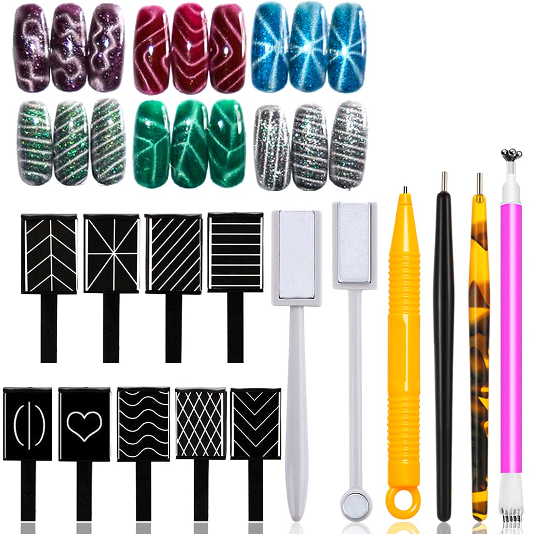 15 Pcs Nail Magnet Tool Set Magnet Plate Wand Board Magnetic Pen Stripe Nail Magnet Double Ended