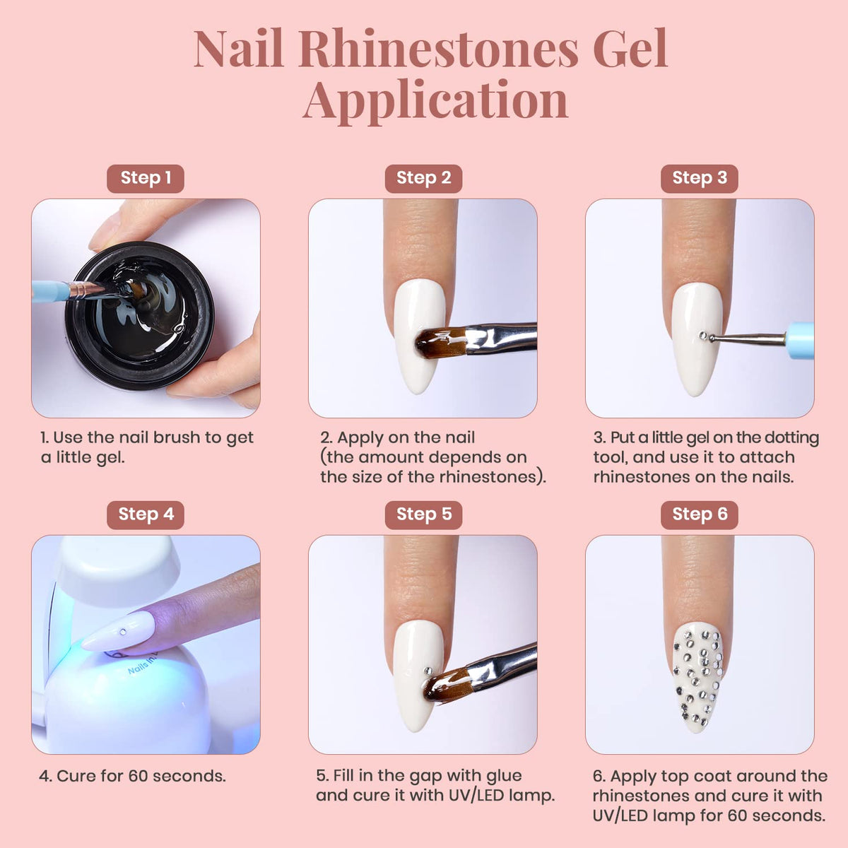 Beetles Rhinestone Glue for Nails with 2 Dual Purpose Brush Pen, 1Pcs 15ml Nail Glue for Nail Art