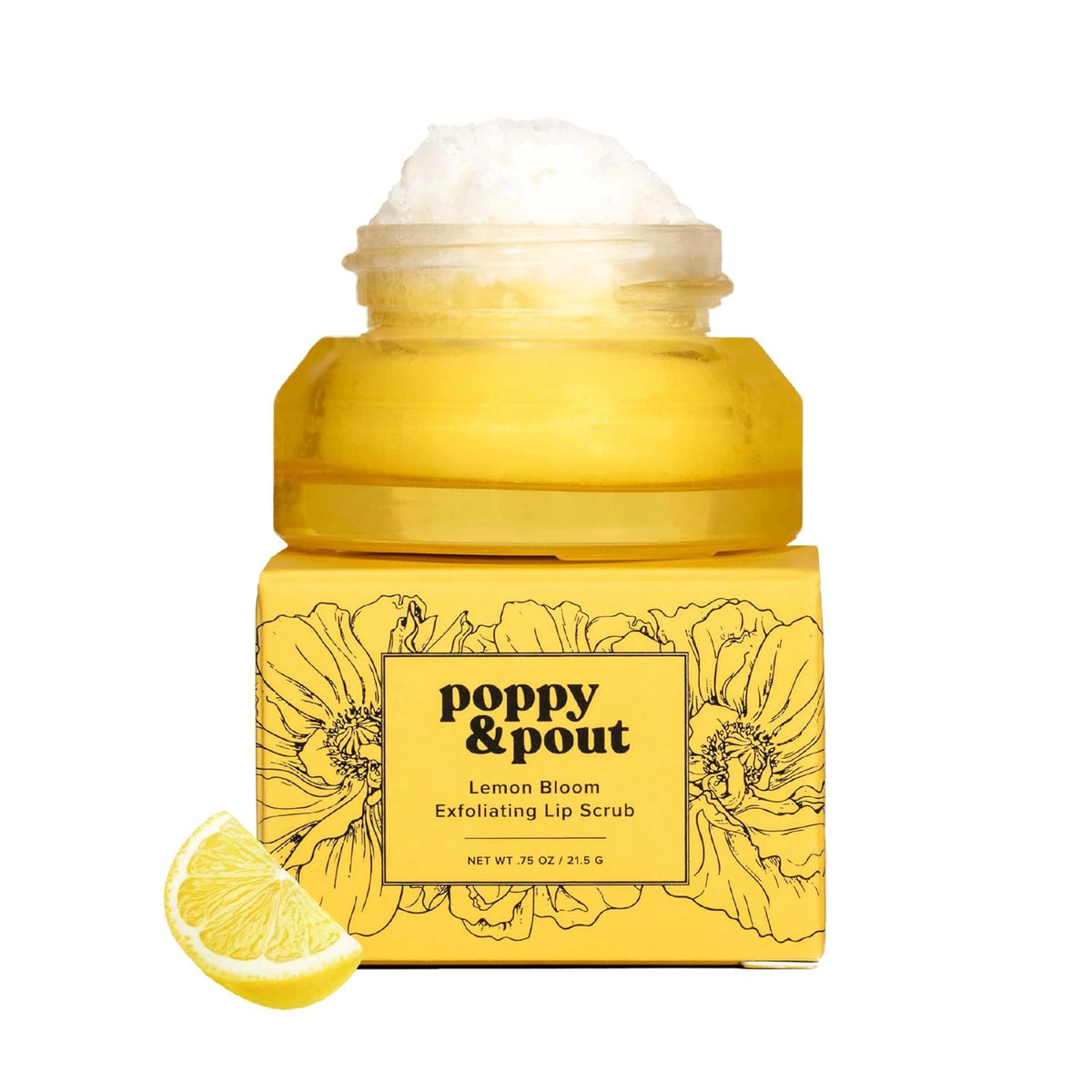 Poppy & Pout Natural Lip Scrub, Moisturizing Sugar Scrub for Dry Lips, Lip Scrubber Exfoliator with