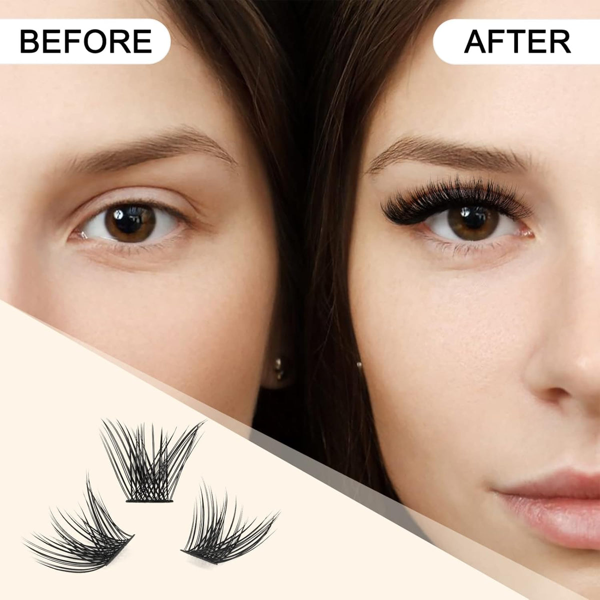 QUEWEL Cluster Lashes 72 Pcs Wide Stem Individual Lashes C/D Curl 8-16mm Length DIY Eyelash