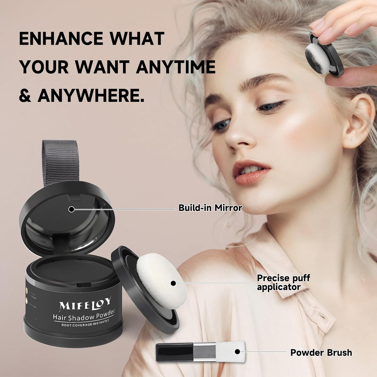 2 Pack Root Touch Up Shadow Powder, Gray Hair Cover Up, Women Color Root Coverage Powder for