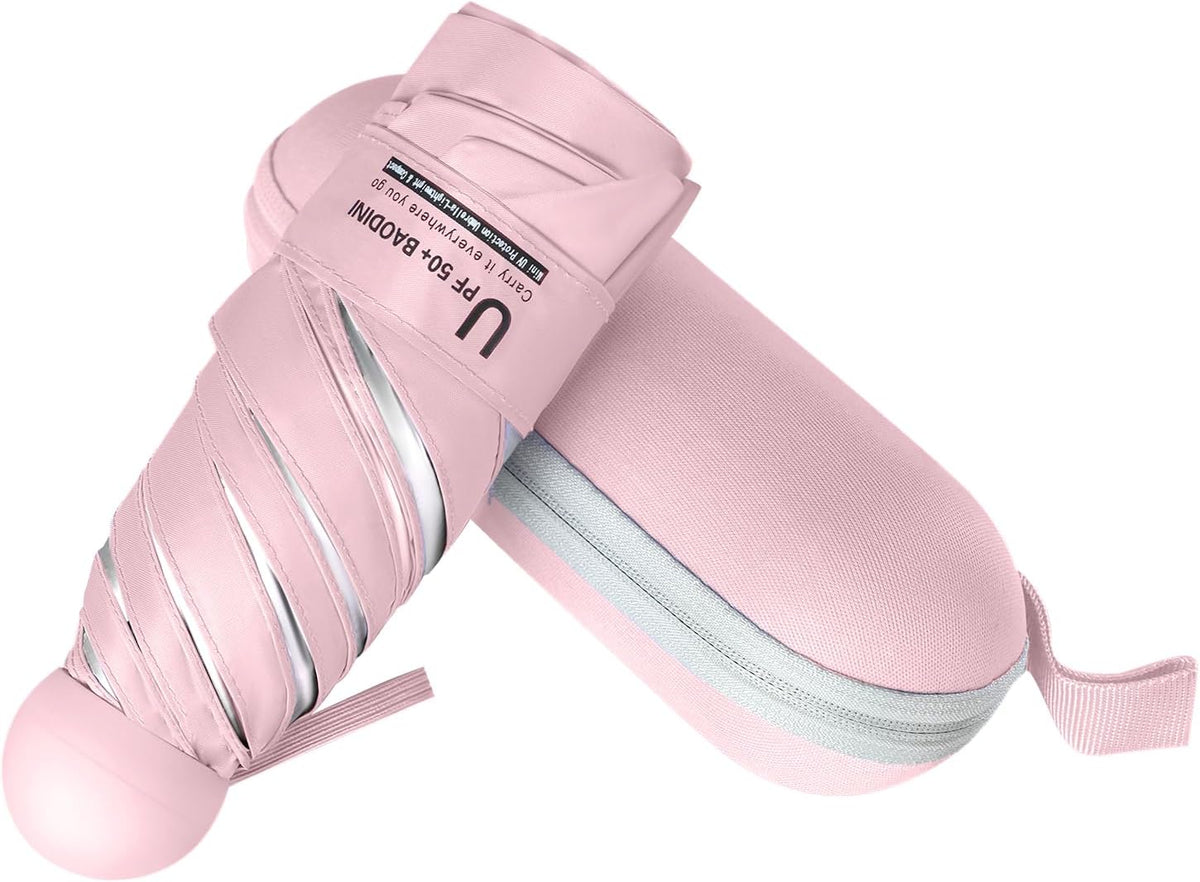 BAODINI Travel Essentials Mini Umbrella for Purse With Case Small Compact UV Sun Protection