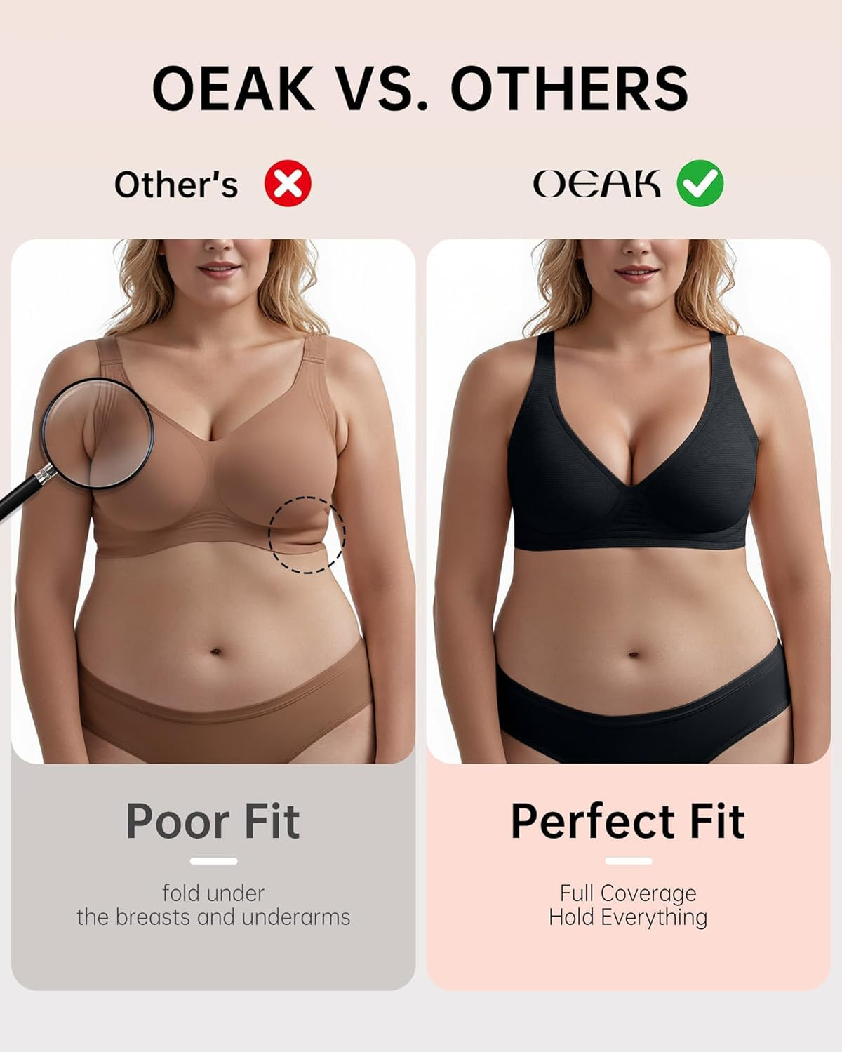 OEAK Womens Deep V Bras Wireless Comfortable Bra Supportive No Underwire Bras Tshirt Push Up