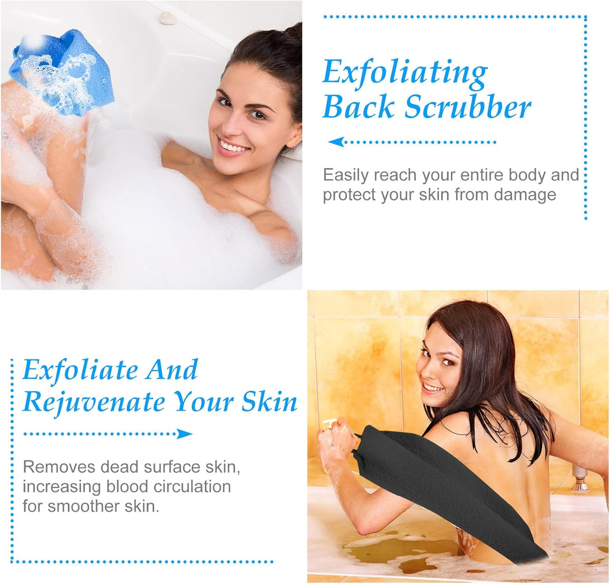Moukeren Exfoliating Back Scrubber with Handles 4 Pack Nylon Back Exfoliator Extended Length