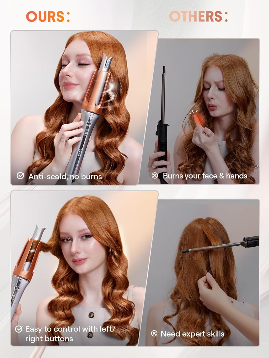 SHEGLAM Automatic Curling Iron 1 inch with 3 Temperatures Fast Heating, 2-Way Rotation, Automatic