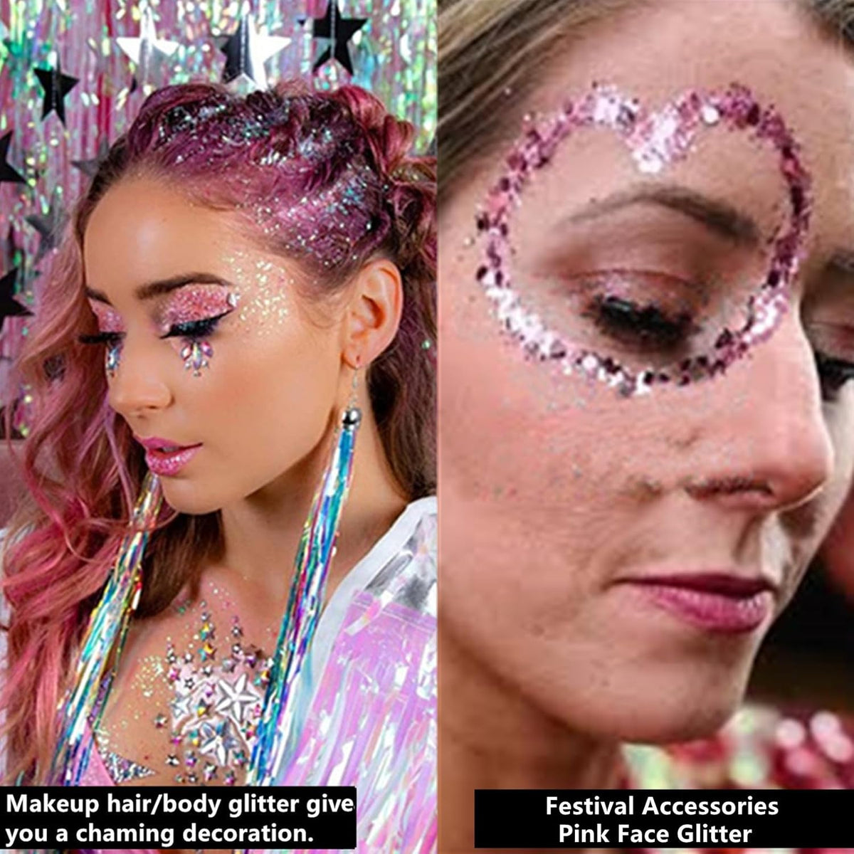 Go Ho White Pink and Silver Face Body Glitter Gel Set,Mermaid Face Paint,Holographic Long Lasting