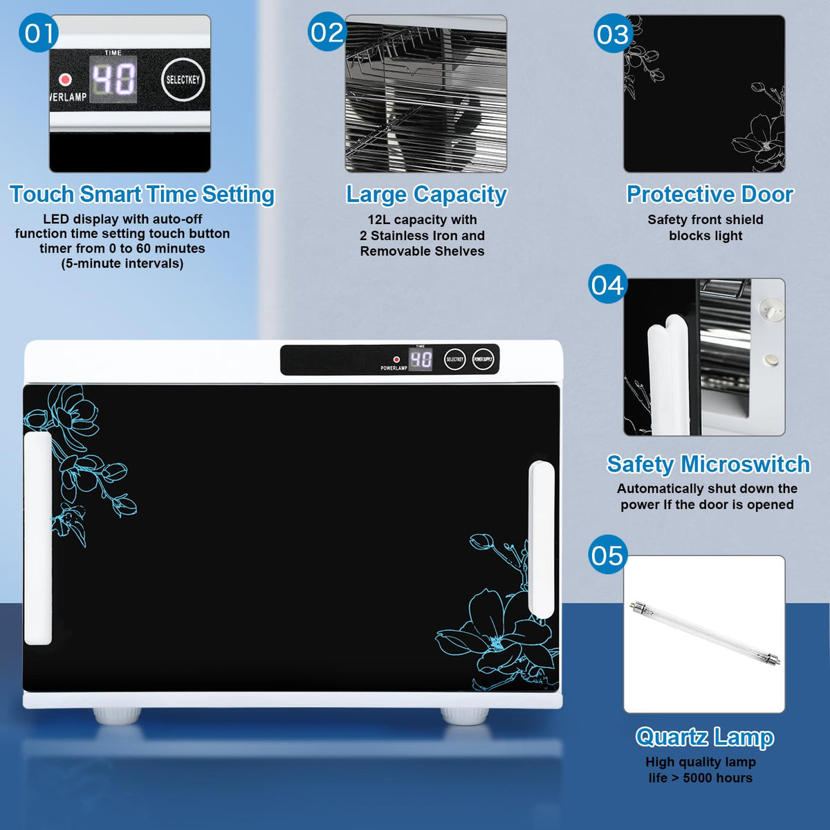 Nail Tool Cleaning Machine 12L High Capacity Cleaning Cabinet Salon Tools Cleaning Box with Touch