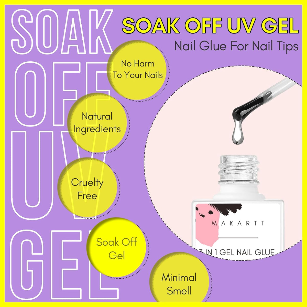 Makartt Gel Nail Glue: 3 in 1 Nail Glue Acrylic Nails Extension Super Strong Adhesive Bond Long