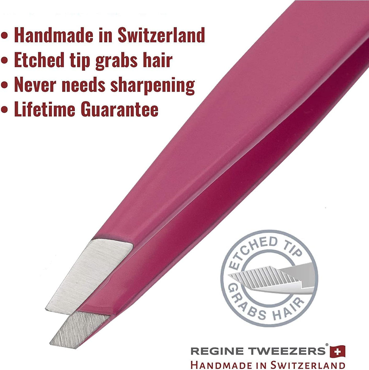 Slant Tweezer - Handmade in Switzerland - Professional Eyebrow & Facial Hair Remover - Etched