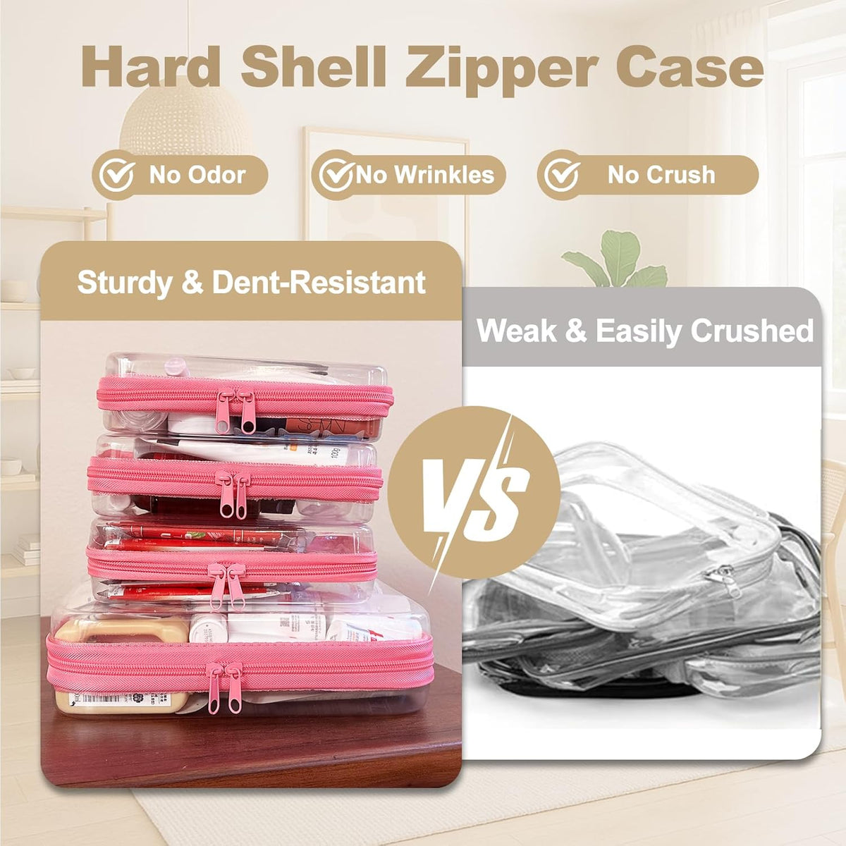 4 pcs Clear Zipper Pouches, Hard Shell Zipper Case, Makeup Organizer Travel Toiletry bag, Diaper